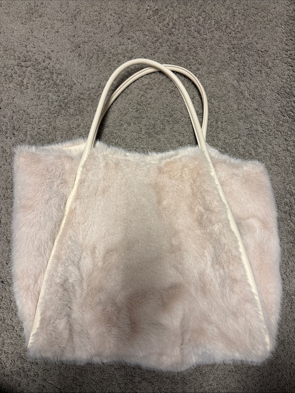 Victoria's Secret White Faux Fur Tote with Cream Handles